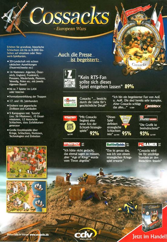Cossacks: European Wars Magazine Advertisement (Magazine Advertisements): PC Games (Germany), Issue 05/2001