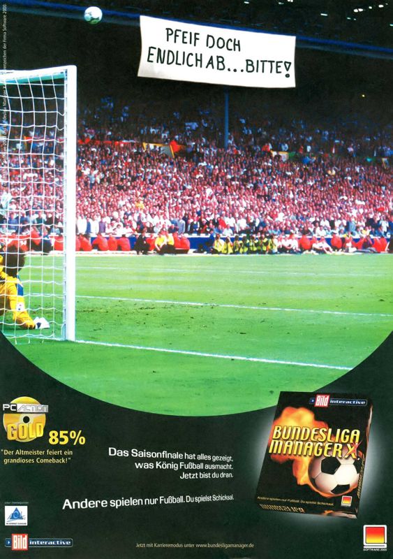 Bundesliga Manager X Magazine Advertisement (Magazine Advertisements): PC Games (Germany), Issue 08/2001