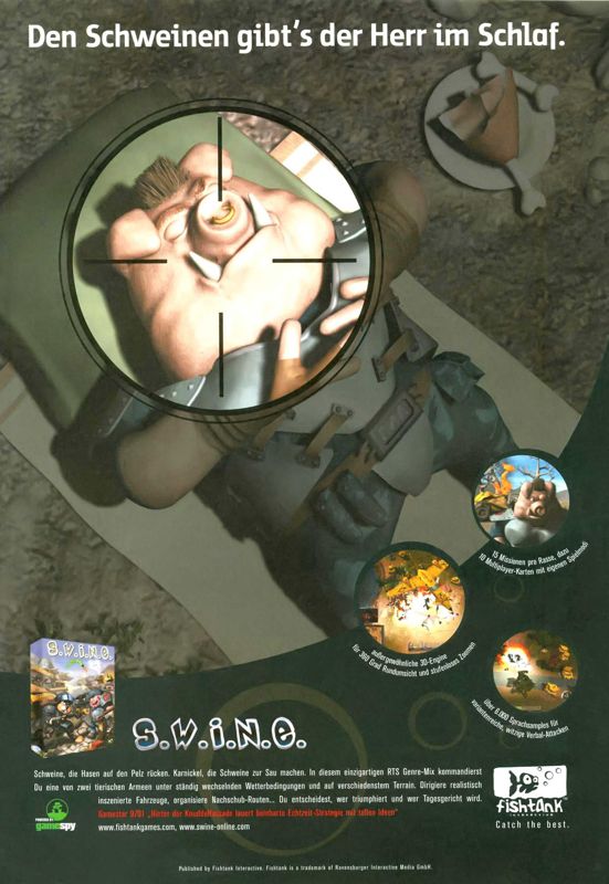 S.W.I.N.E. Magazine Advertisement (Magazine Advertisements): PC Games (Germany), Issue 11/2001