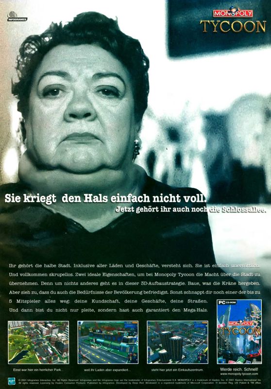 Monopoly Tycoon Magazine Advertisement (Magazine Advertisements): PC Games (Germany), Issue 12/2001