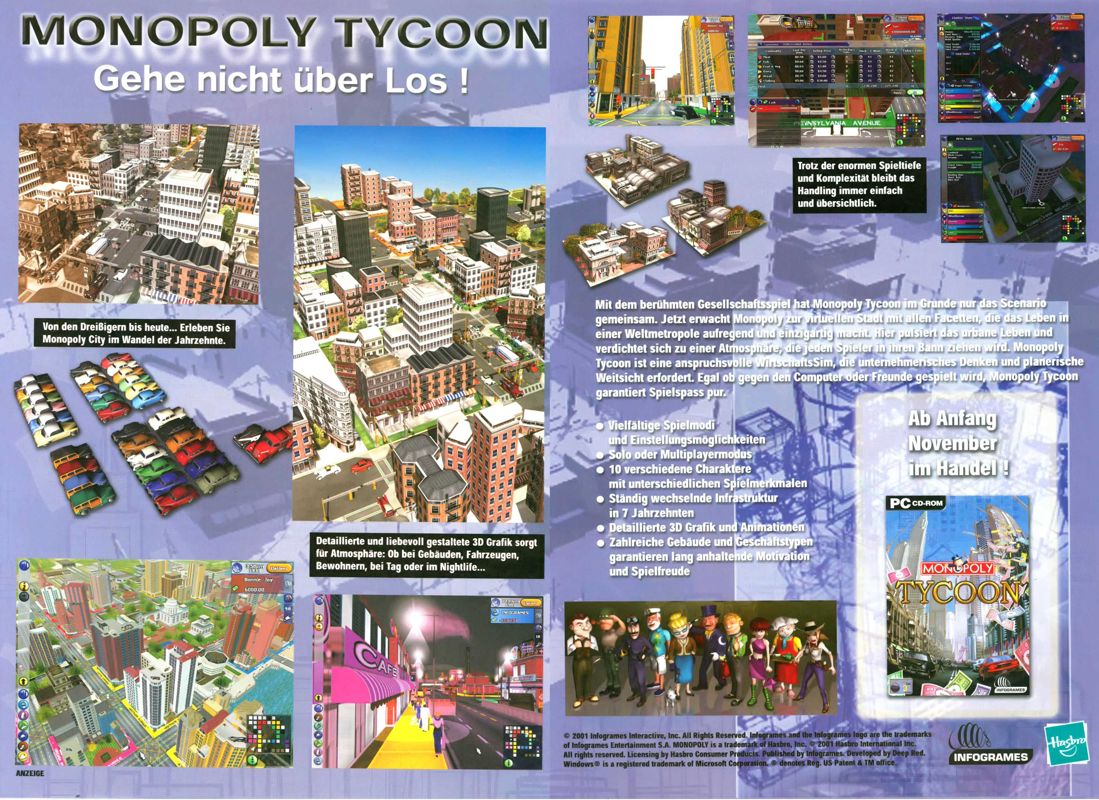Monopoly Tycoon Magazine Advertisement (Magazine Advertisements): PC Games (Germany), Issue 11/2001