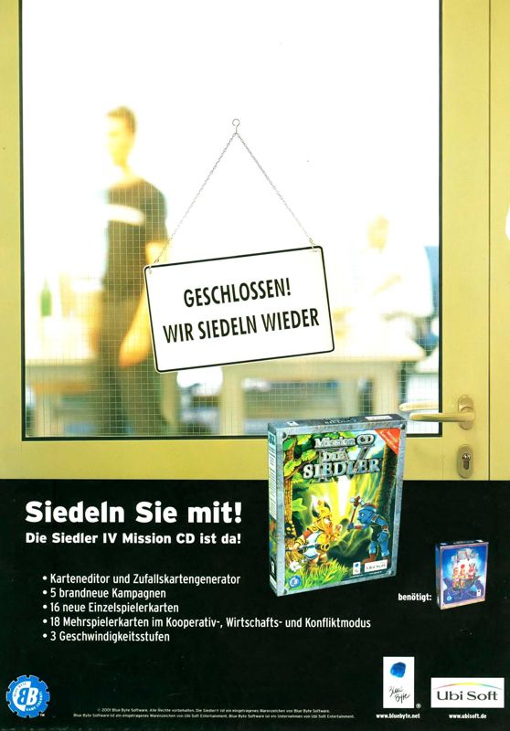 The Settlers IV: Mission CD Magazine Advertisement (Magazine Advertisements): PC Games (Germany), Issue 10/2001