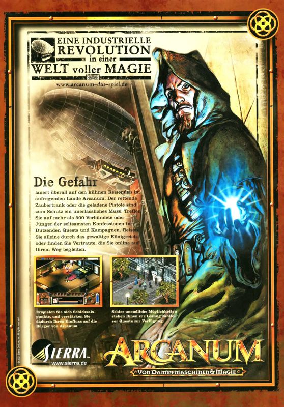 Arcanum: Of Steamworks & Magick Obscura Magazine Advertisement (Magazine Advertisements): PC Games (Germany), Issue 10/2001