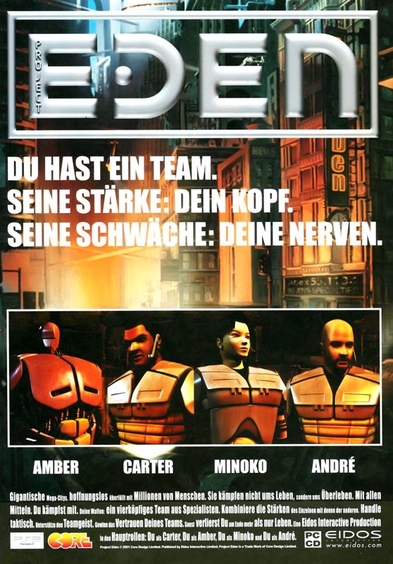 Project Eden Magazine Advertisement (Magazine Advertisements): PC Games (Germany), Issue 10/2001