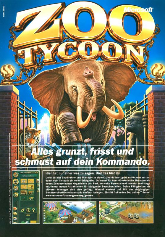 Zoo Tycoon Magazine Advertisement (Magazine Advertisements): PC Games (Germany), Issue 12/2001