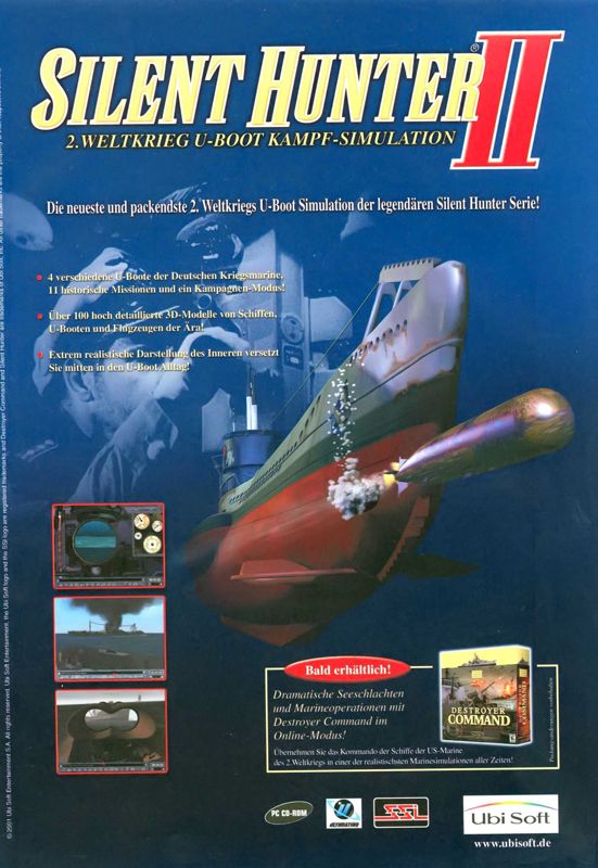 Silent Hunter II Magazine Advertisement (Magazine Advertisements): PC Games (Germany), Issue 11/2001