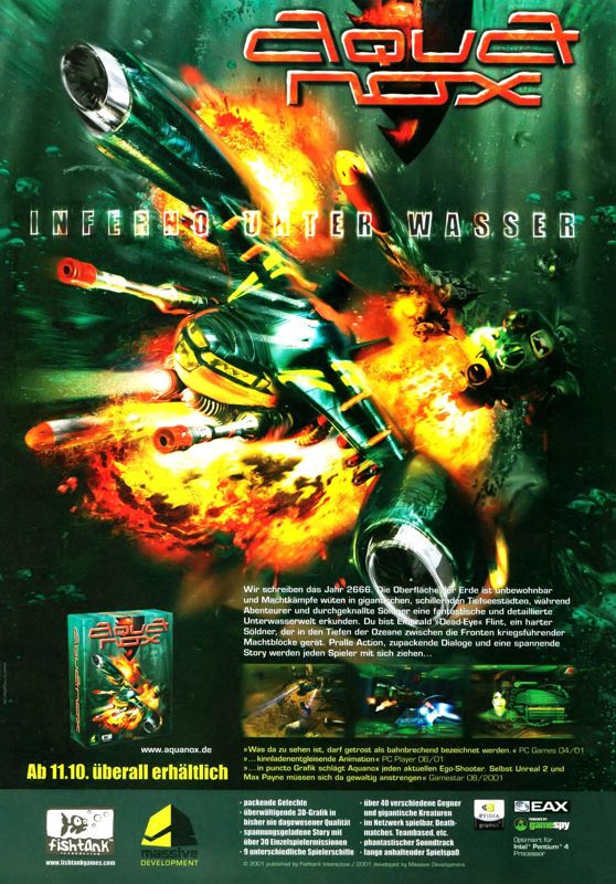 AquaNox Magazine Advertisement (Magazine Advertisements): PC Games (Germany), Issue 10/2001