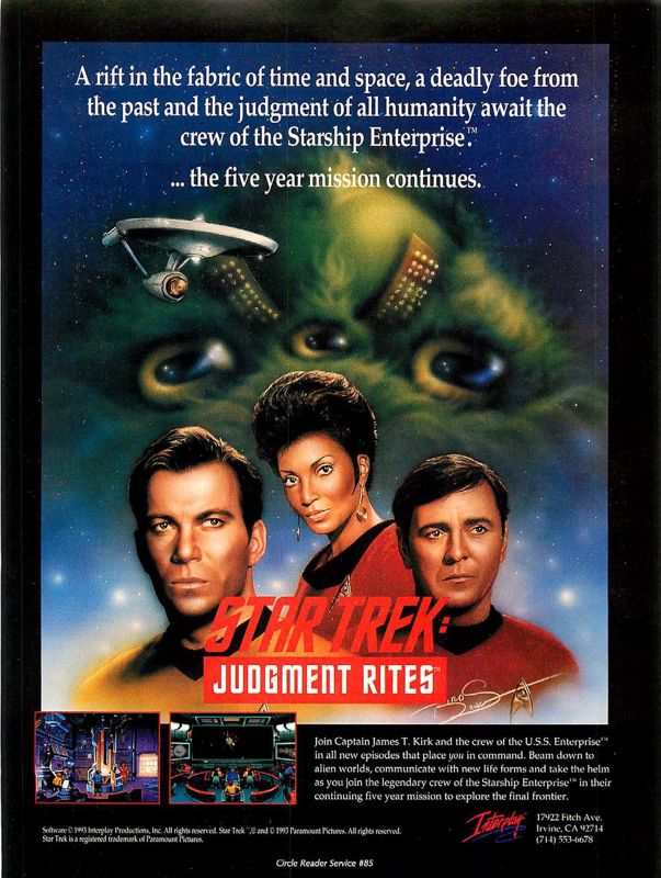 Star Trek: Judgment Rites Magazine Advertisement (Magazine Advertisements): Computer Gaming World (US), Number 113 (December 1993)