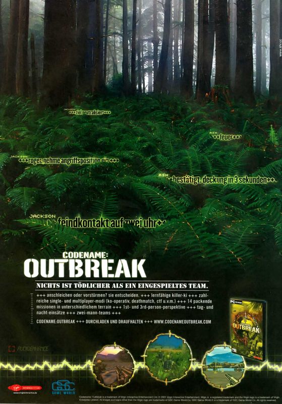 Codename: Outbreak Magazine Advertisement (Magazine Advertisements): PC Games (Germany), Issue 01/2002