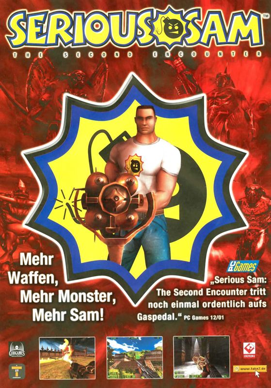 Serious Sam: The Second Encounter Magazine Advertisement (Magazine Advertisements): PC Games (Germany), Issue 01/2002