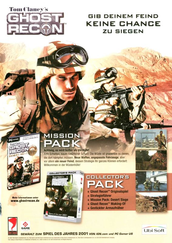 Tom Clancy's Ghost Recon: Collector's Pack Magazine Advertisement (Magazine Advertisements): PC Games (Germany), Issue 04/2002