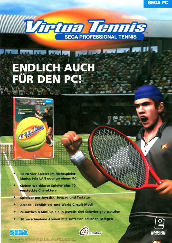 Virtua Tennis Magazine Advertisement (Magazine Advertisements): PC Games (Germany), Issue 04/2002