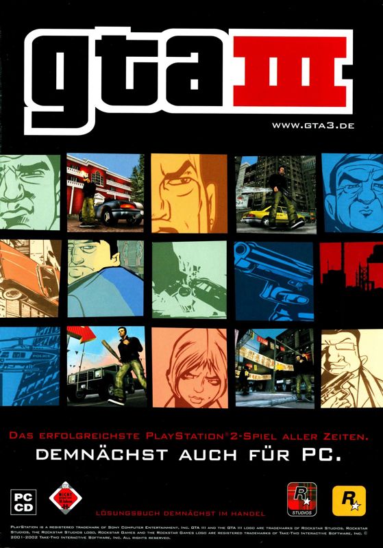 Grand Theft Auto III Magazine Advertisement (Magazine Advertisements): PC Games (Germany), Issue 06/2002