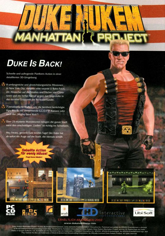 Duke Nukem: Manhattan Project Magazine Advertisement (Magazine Advertisements): PC Games (Germany), Issue 06/2002
