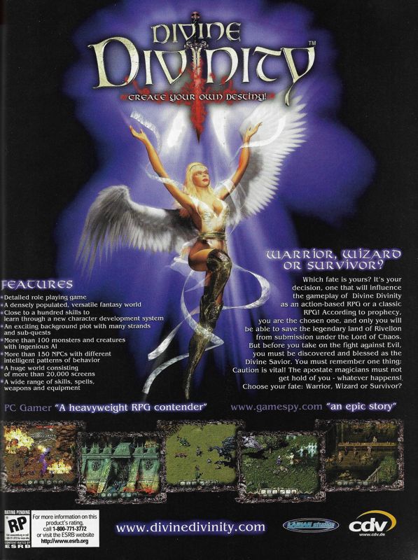 Divine Divinity Magazine Advertisement (Magazine Advertisements): PC Gamer (United States), Issue 102 (October 2002)
