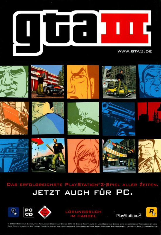 Grand Theft Auto III Magazine Advertisement (Magazine Advertisements): PC Games (Germany), Issue 08/2002