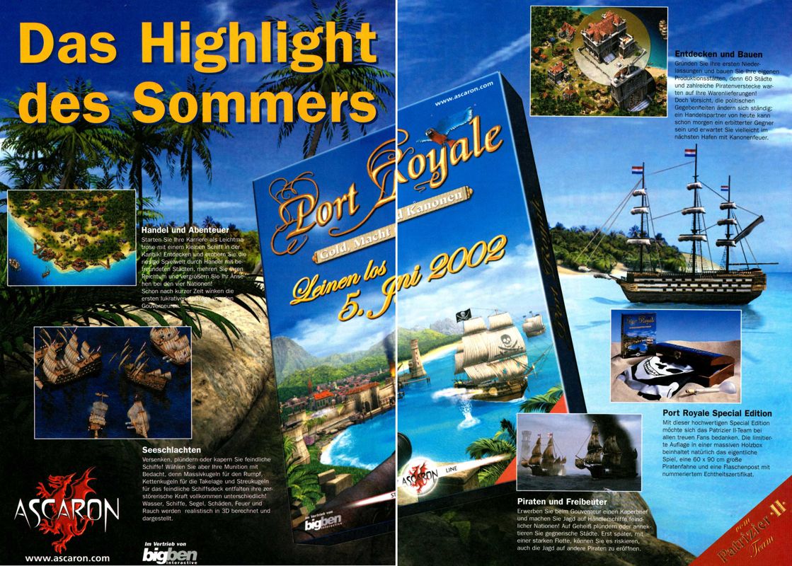 Port Royale Magazine Advertisement (Magazine Advertisements): PC Games (Germany), Issue 06/2002