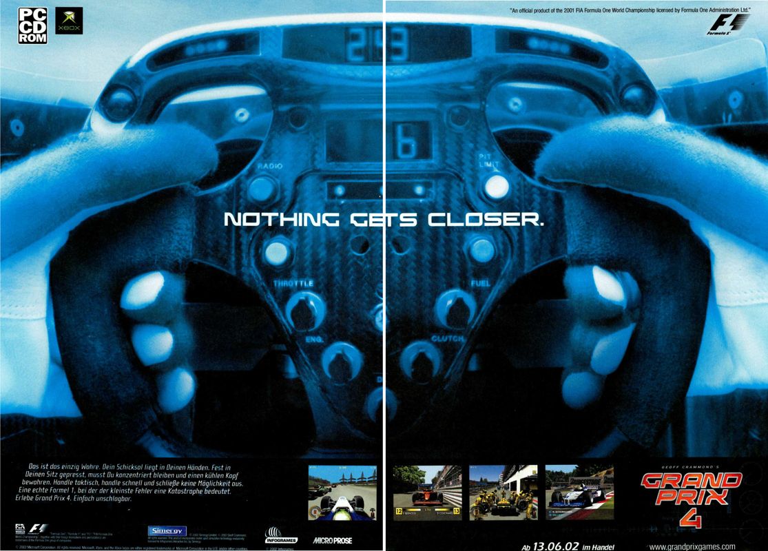 Grand Prix 4 Magazine Advertisement (Magazine Advertisements): PC Games (Germany), Issue 07/2002