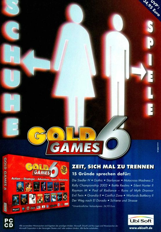 Gold Games 6 Magazine Advertisement (Magazine Advertisements): PC Games (Germany), Issue 01/2003