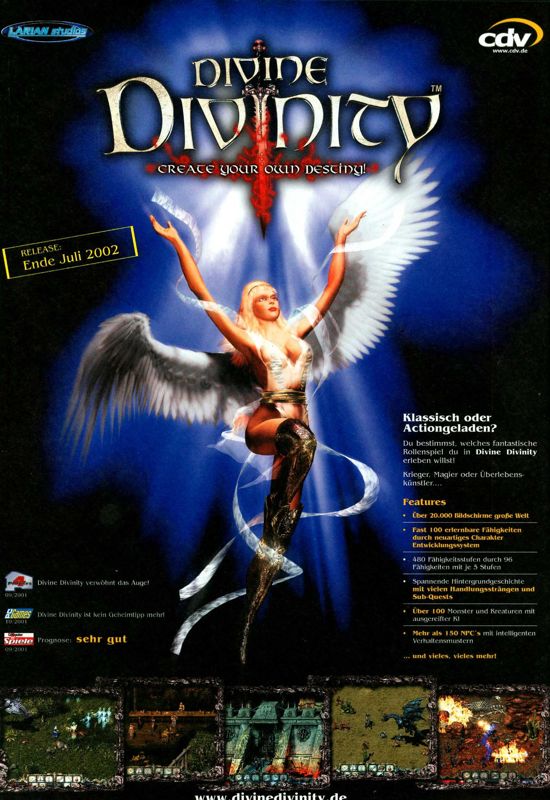 Divine Divinity Magazine Advertisement (Magazine Advertisements): PC Games (Germany), Issue 08/2002