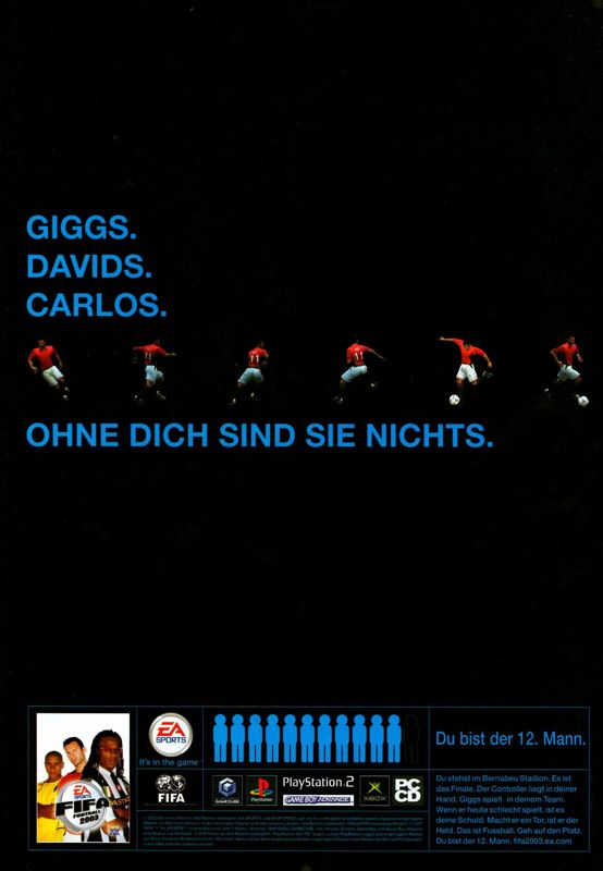 FIFA Soccer 2003 Magazine Advertisement (Magazine Advertisements): PC Games (Germany), Issue 12/2002
