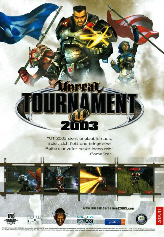 Unreal Tournament 2003 Magazine Advertisement (Magazine Advertisements): PC Games (Germany), Issue 11/2002