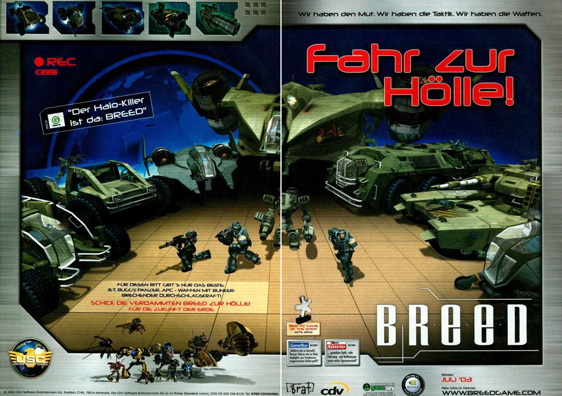 Breed Magazine Advertisement (Magazine Advertisements): PC Games (Germany), Issue 08/2003