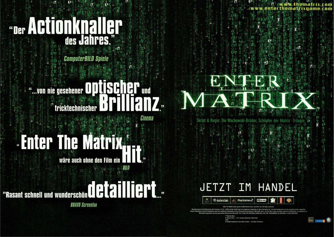 Enter the Matrix Magazine Advertisement (Magazine Advertisements): PC Games (Germany), Issue 09/2003