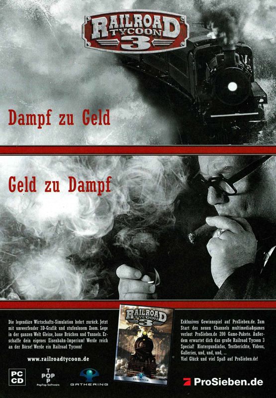 Railroad Tycoon 3 Magazine Advertisement (Magazine Advertisements): PC Games (Germany), Issue 10/2003