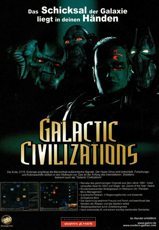 Galactic Civilizations Magazine Advertisement (Magazine Advertisements): PC Games (Germany), Issue 10/2003