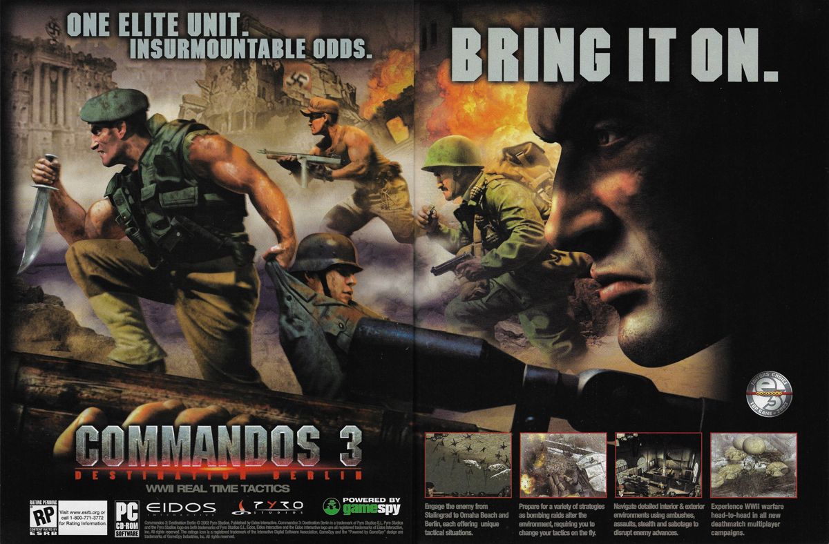 Commandos 3: Destination Berlin Magazine Advertisement (Magazine Advertisements): PC Gamer (United States), Issue 114 (September 2003)