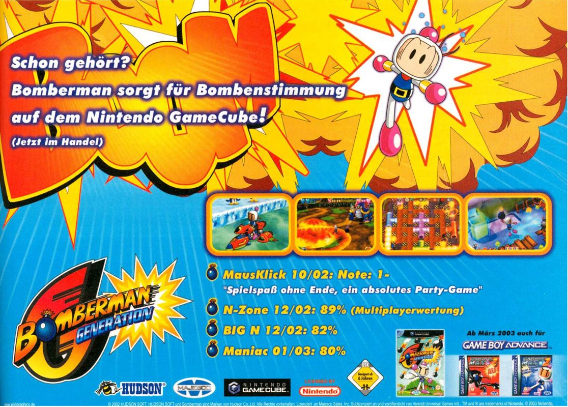 Bomberman Generation Magazine Advertisement (Magazine Advertisements): big.N (Germany), Issue 02/2003