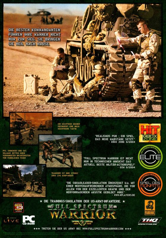 Full Spectrum Warrior Magazine Advertisement (Magazine Advertisements): PC Games (Germany), Issue 09/2004