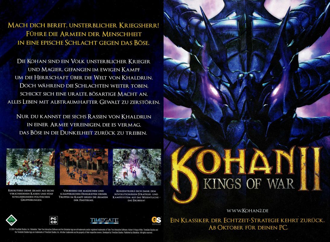 Kohan II: Kings of War Magazine Advertisement (Magazine Advertisements): PC Games (Germany), Issue 10/2004