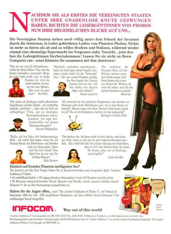Leather Goddesses of Phobos! 2: Gas Pump Girls Meet the Pulsating Inconvenience from Planet X Magazine Advertisement (Magazine Advertisements): PC Joker (Germany), Issue 05/1992 (September/October)