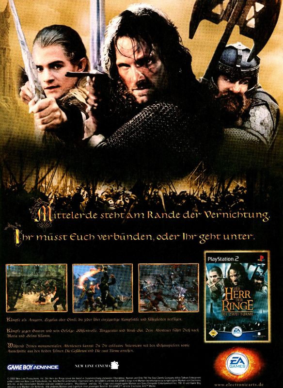 The Lord of the Rings: The Two Towers Magazine Advertisement (Magazine Advertisements): Advance (Germany), Issue 01/2003
