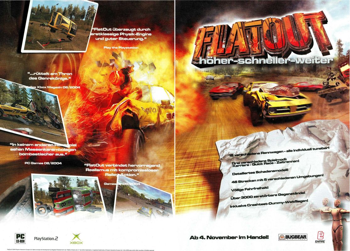 FlatOut Magazine Advertisement (Magazine Advertisements): PC Games (Germany), Issue 12/2004