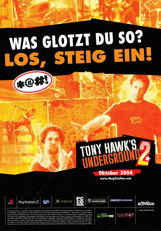 Tony Hawk's Underground 2 Magazine Advertisement (Magazine Advertisements): PC Games (Germany), Issue 12/2004