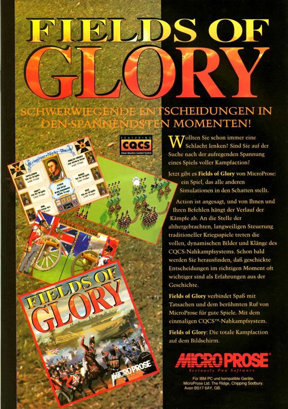 Fields of Glory Magazine Advertisement (Magazine Advertisements): PC Joker (Germany), Issue 08/1993 (July/August)