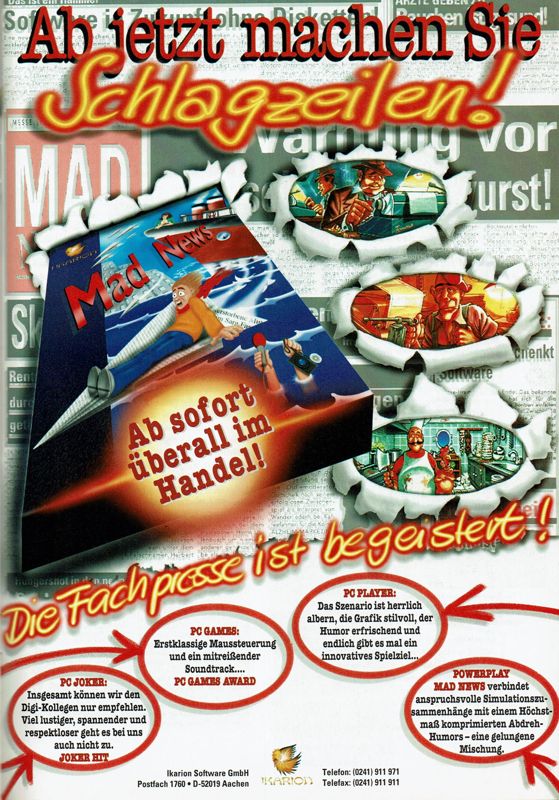 Mad News Magazine Advertisement (Magazine Advertisements): PC Player (Germany), Issue 11/1994