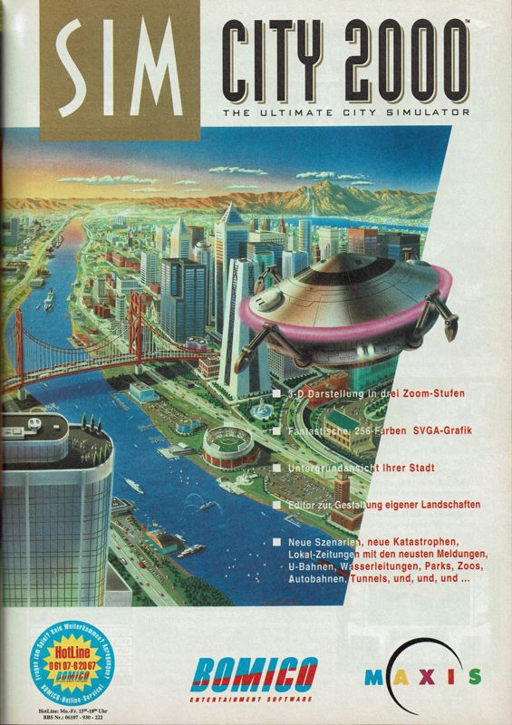 SimCity 2000 Magazine Advertisement (Magazine Advertisements): PC Joker (Germany), Issue 04/1994