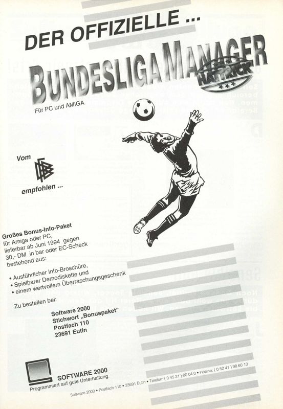 Football Limited Magazine Advertisement (Magazine Advertisements): Amiga Games (Germany), Issue 07/1994
