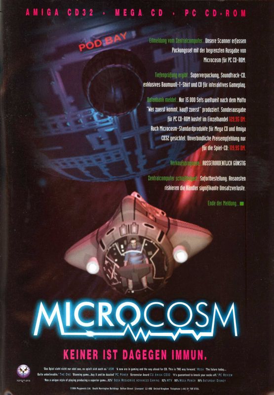 Microcosm Magazine Advertisement (Magazine Advertisements): Amiga Games (Germany), Issue 04/1994