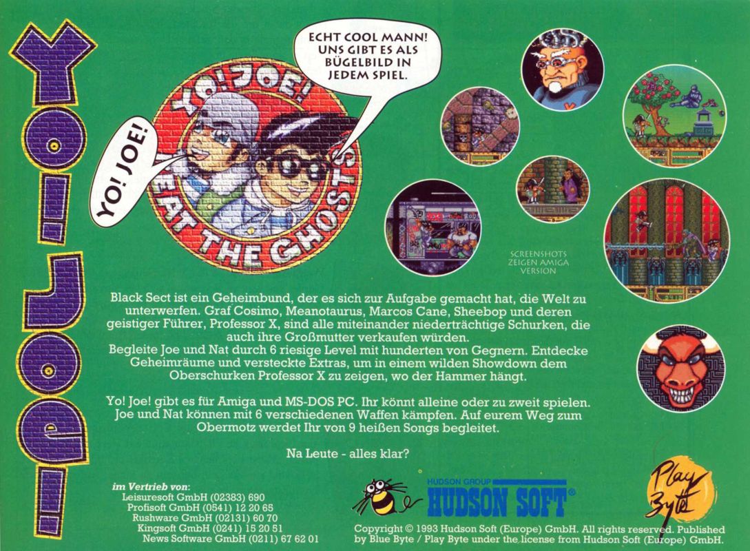 Yo! Joe! Beat the Ghosts Magazine Advertisement (Magazine Advertisements): Amiga Games (Germany), Issue 08/1993