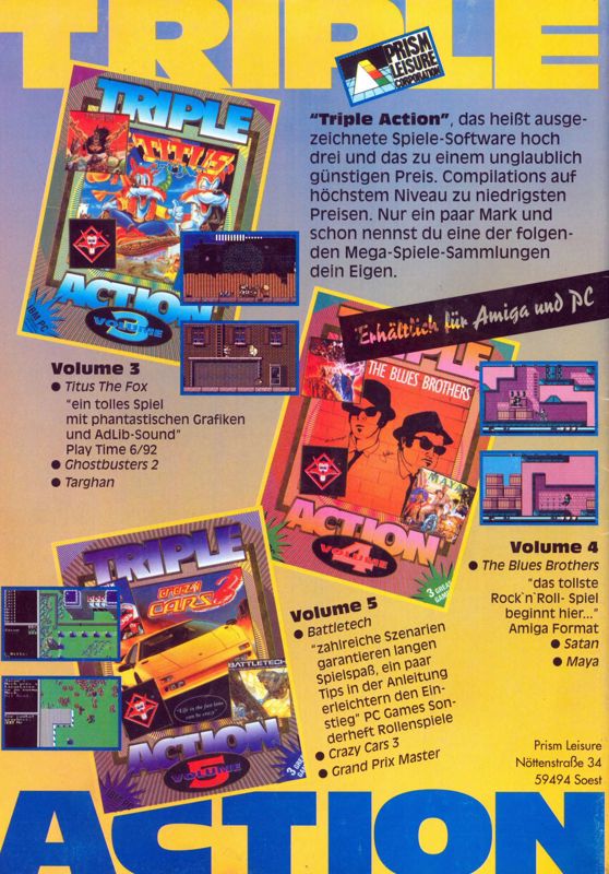 Triple Action: Volume 5 Magazine Advertisement (Magazine Advertisements): Amiga Games (Germany), Issue 09/1993