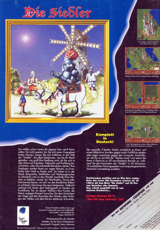 Serf City: Life is Feudal Magazine Advertisement (Magazine Advertisements): Amiga Games (Germany), Issue 01/1994