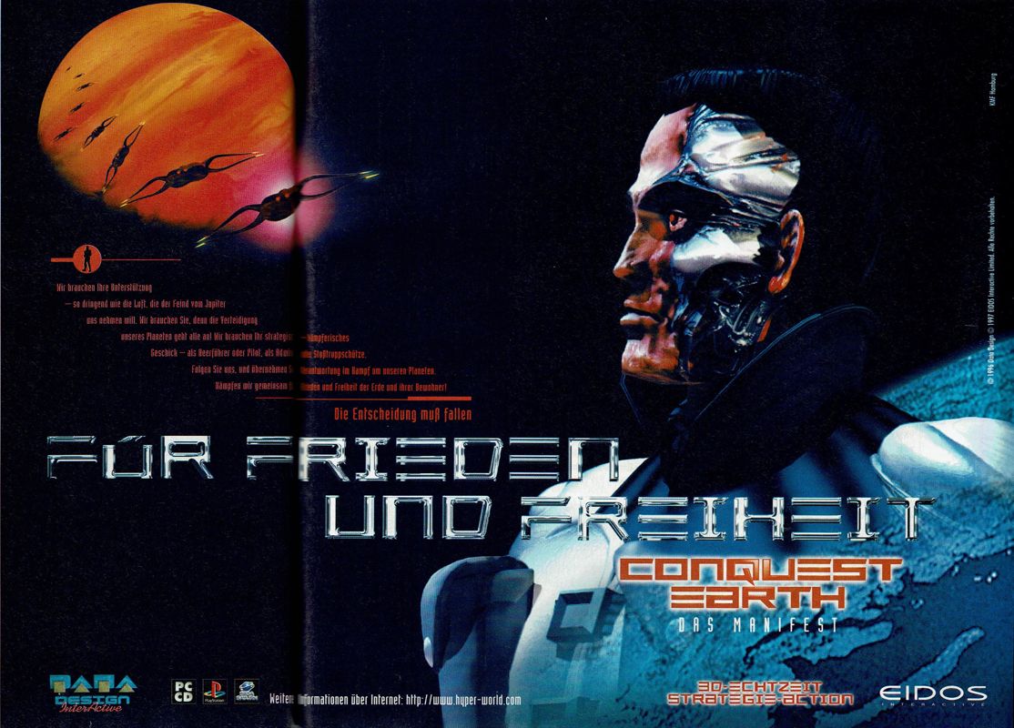 Conquest Earth: "First Encounter" Magazine Advertisement (Magazine Advertisements): PC Player (Germany), Issue 09/1997 Part 2