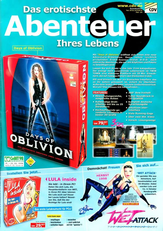 Days of Oblivion Magazine Advertisement (Magazine Advertisements): PC Joker (Germany), Issue 04/1998