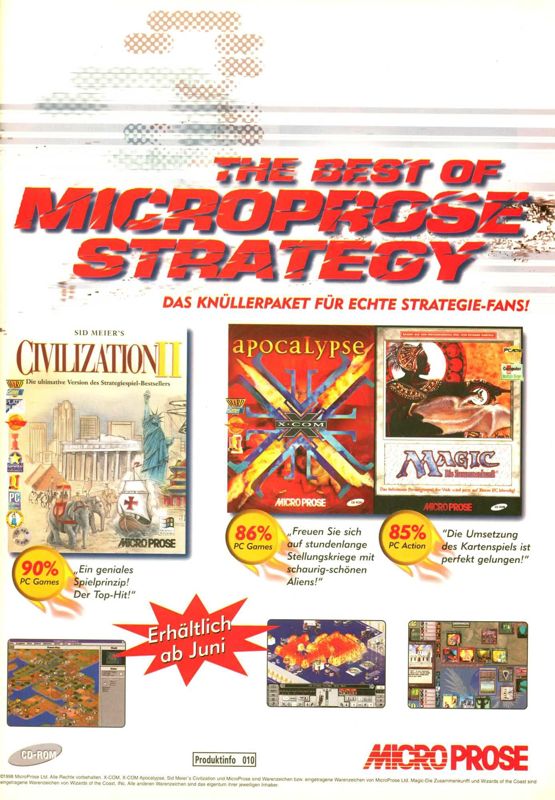 The Best of Microprose Strategy Magazine Advertisement (Magazine Advertisements): PC Player (Germany), Issue 07/1998