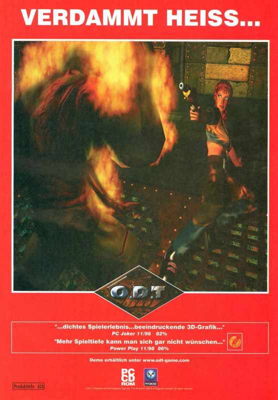 O.D.T.: Escape... or Die Trying Magazine Advertisement (Magazine Advertisements): PC Joker (Germany), Issue 01/1999